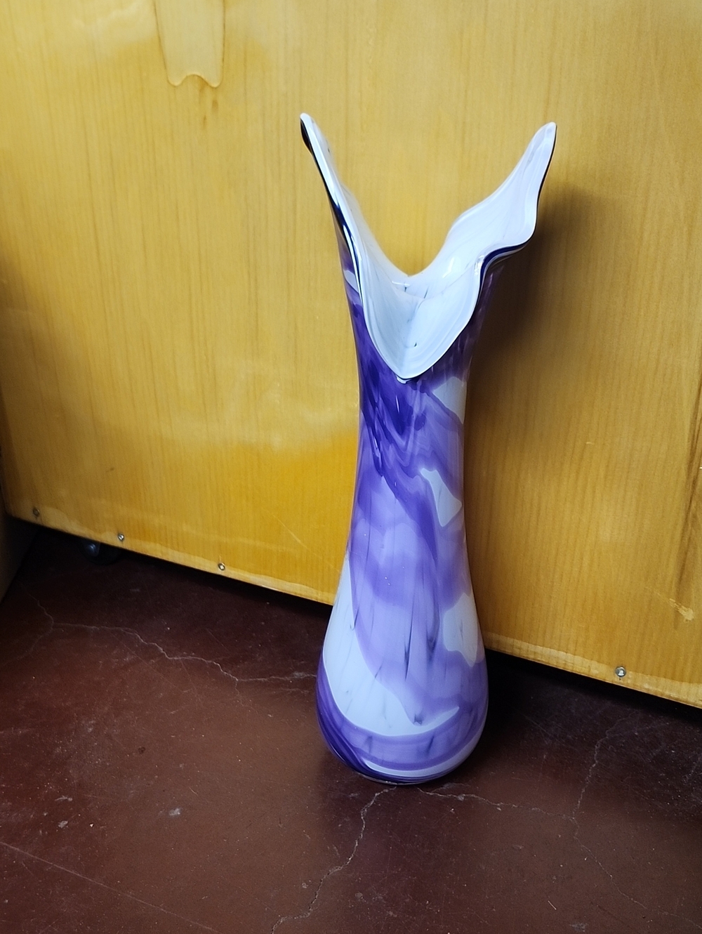 Handblown Purple and White Decorative Glass Vase - Unbranded